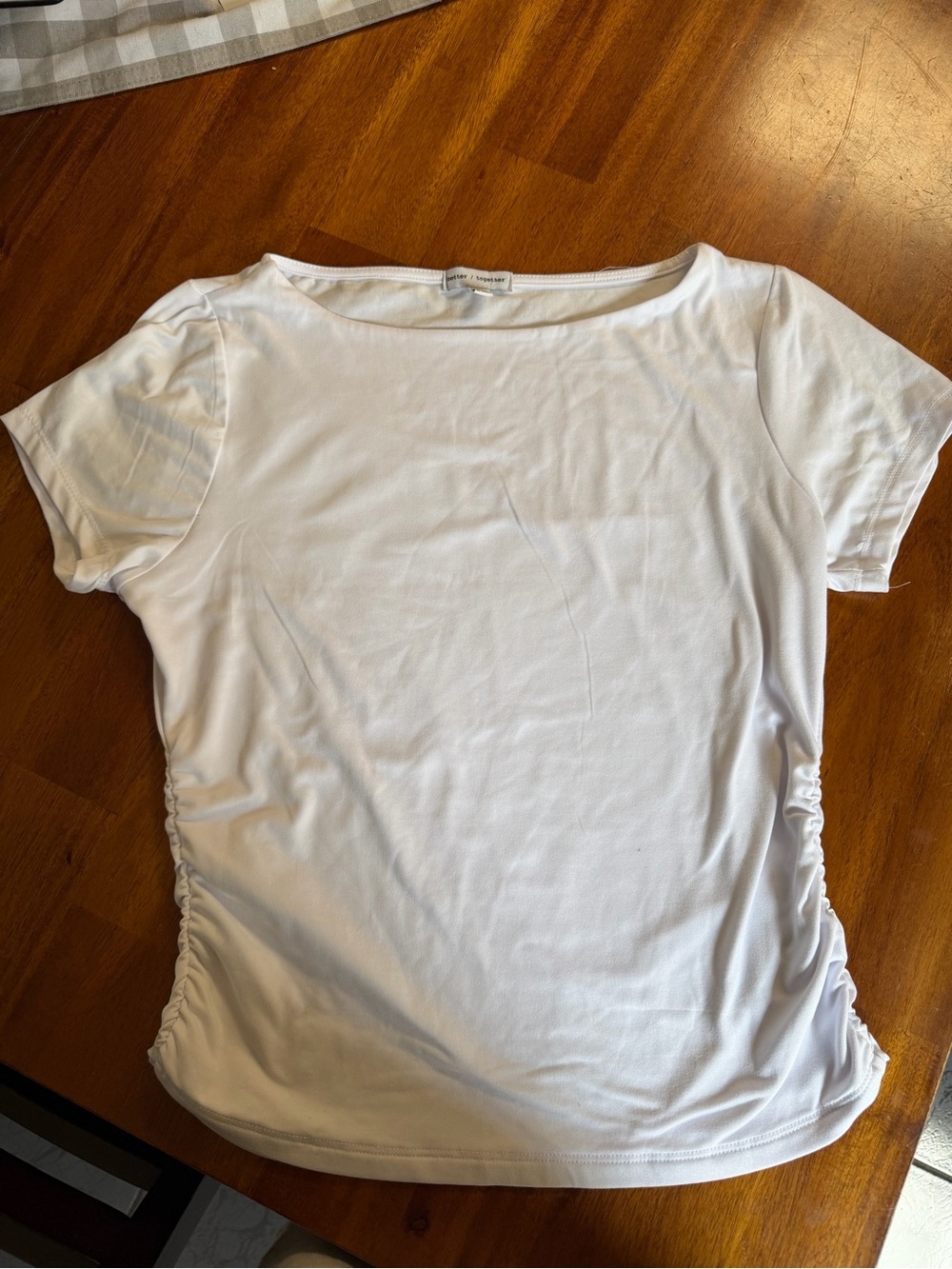 Women's White Ruched Side Short Sleeve Top